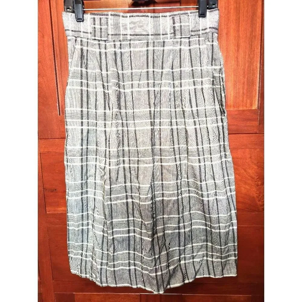 Samantha Skirt Black White Plaid Knee Length Pleated Made USA Size M Vintage!